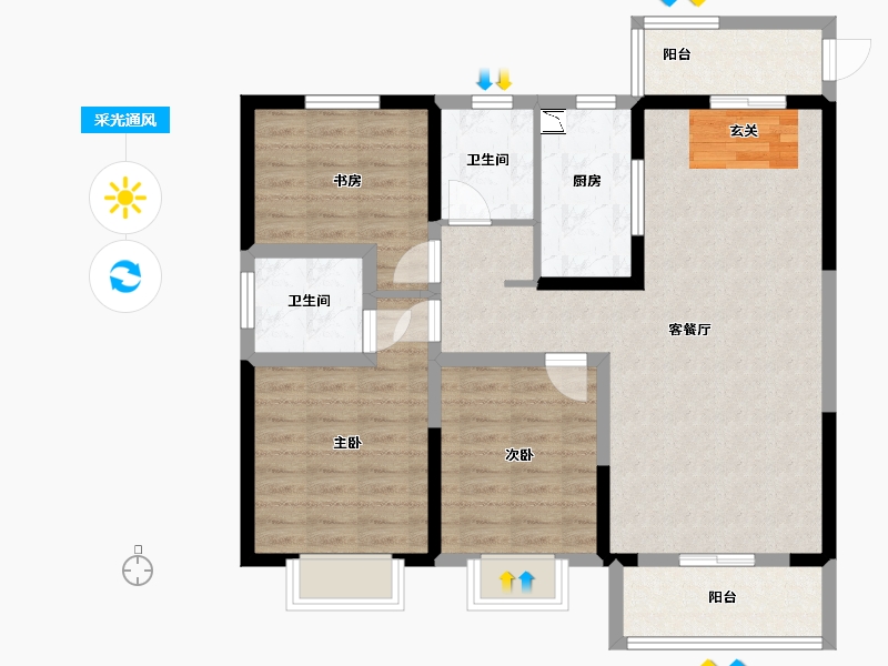 河南省-洛阳市-华耀城佳兆业水岸新都-93.83-户型库-采光通风