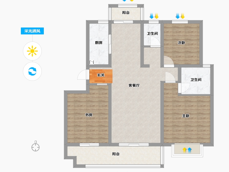 河南省-洛阳市-中浩德・山水文苑-98.88-户型库-采光通风