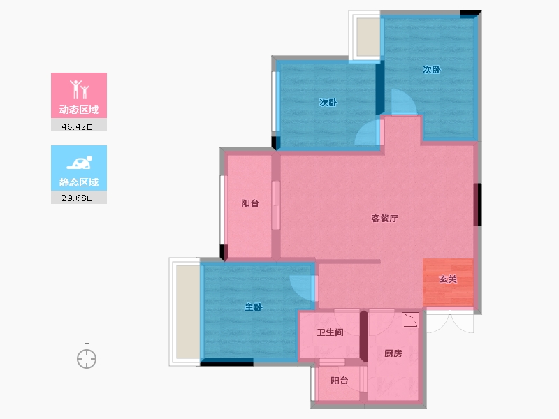 重庆-重庆市-联发龙洲湾1号-67.04-户型库-动静分区