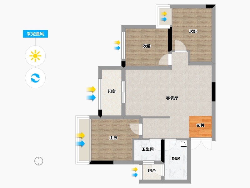 重庆-重庆市-联发龙洲湾1号-67.04-户型库-采光通风