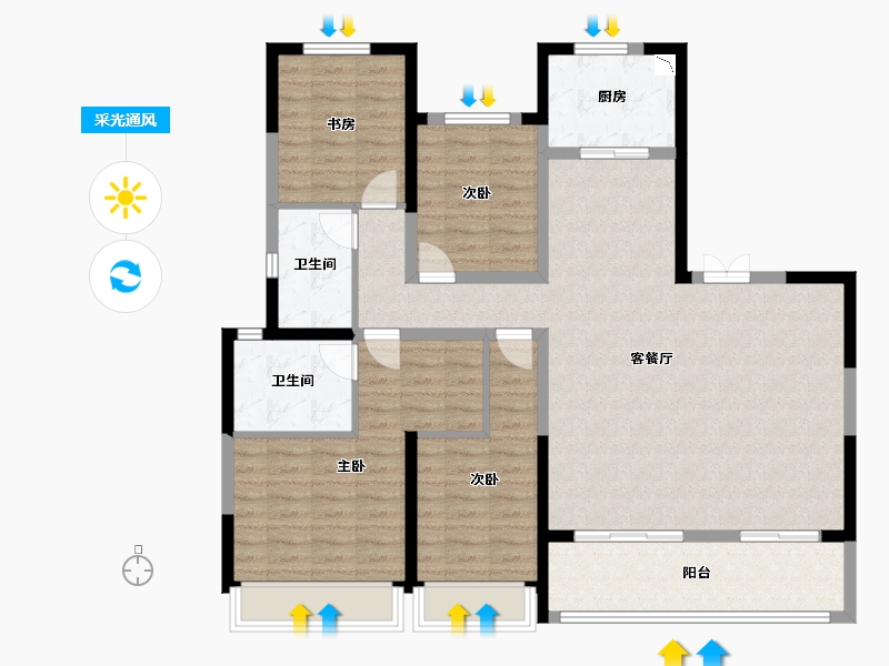 陕西省-西安市-龙湖・彩虹郦城-122.06-户型库-采光通风