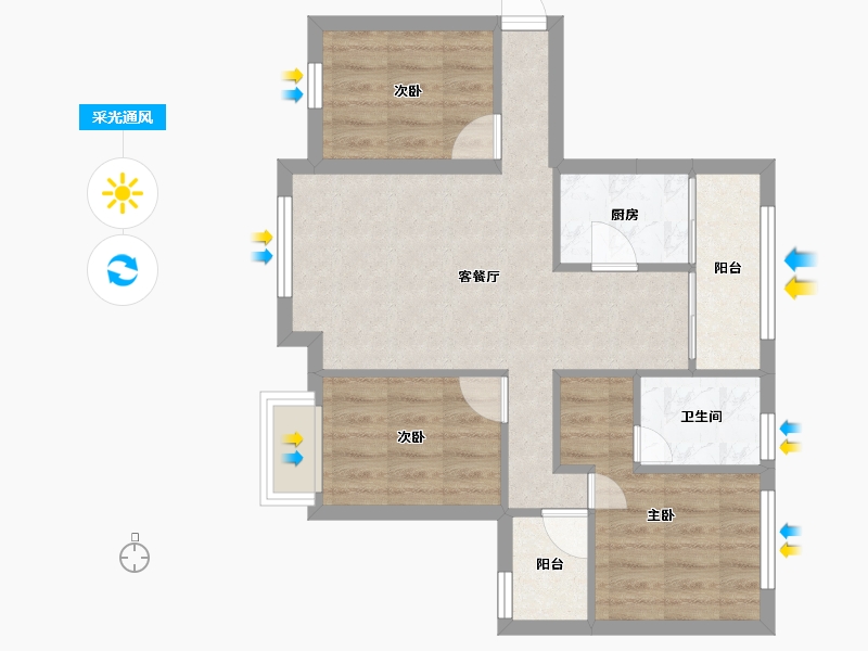 广东省-湛江市-万和城9栋三单元11楼-60.92-户型库-采光通风