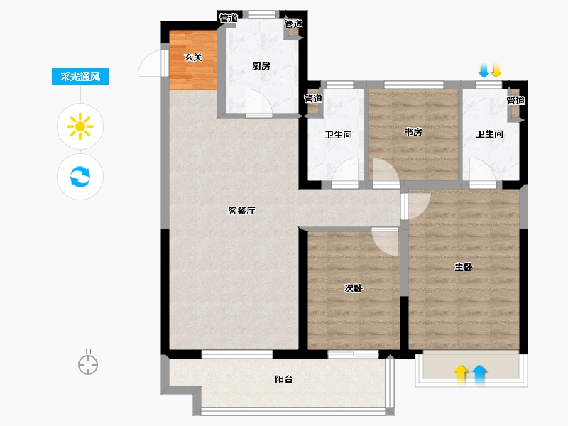 山东省-泰安市-五岳风华-92.00-户型库-采光通风