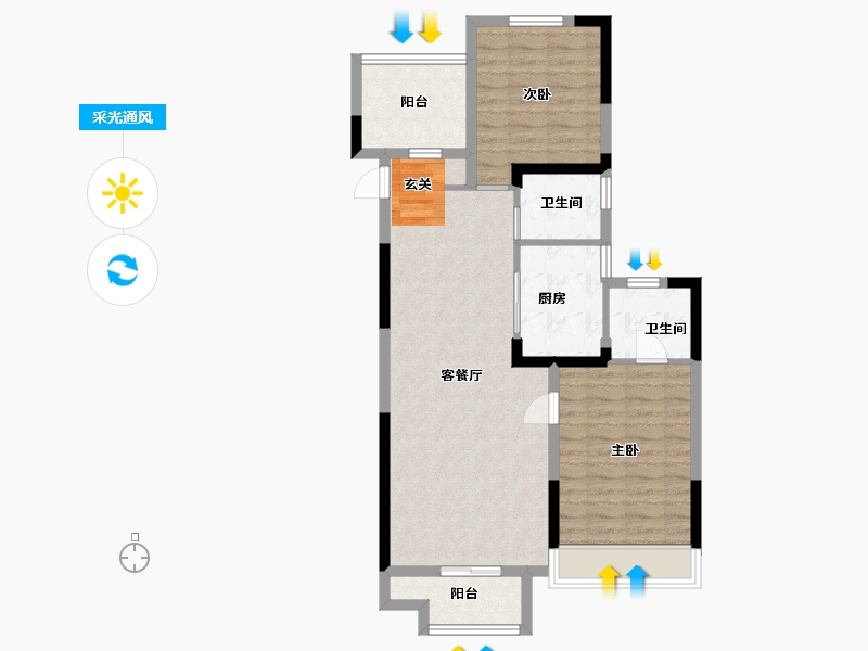 湖北省-武汉市-孔雀城江澜赋-81.00-户型库-采光通风