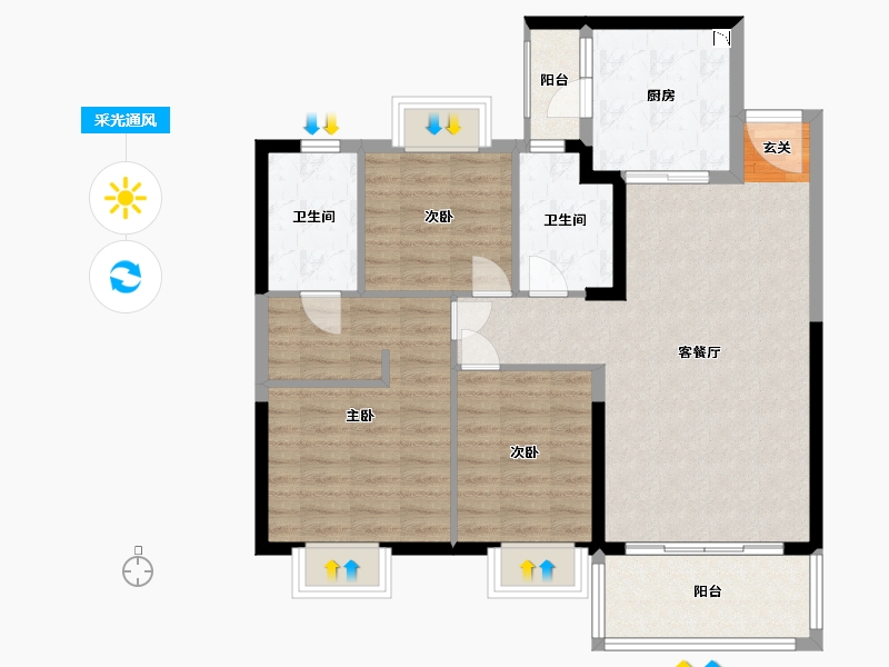 福建省-福州市-莆田恒大悦府-92.76-户型库-采光通风