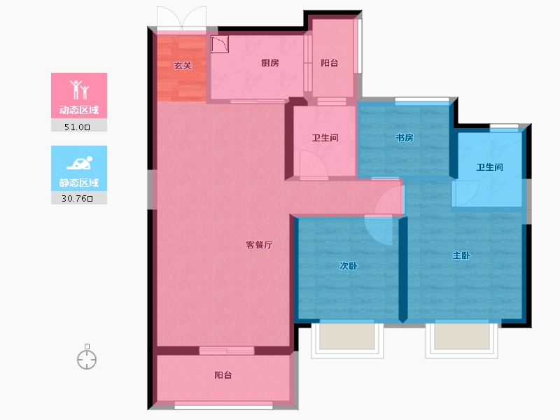 湖北省-武汉市-龙湖春江彼岸-72.17-户型库-动静分区