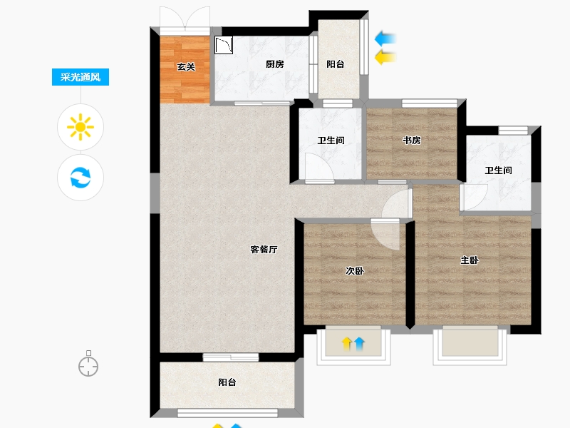 湖北省-武汉市-龙湖春江彼岸-72.17-户型库-采光通风