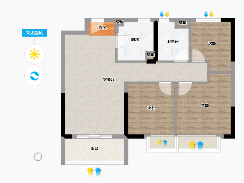 江苏省-南京市-银城旭辉云�_天境-71.65-户型库-采光通风