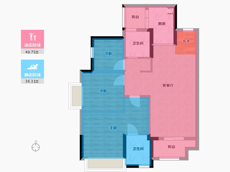 重庆-重庆市-华宇旭辉御�Z湖山-75.60-户型库-动静分区