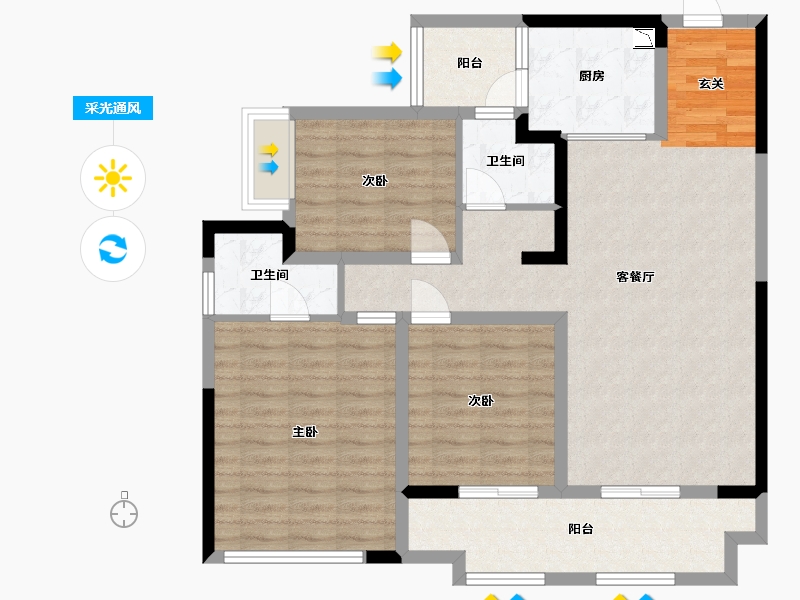 重庆-重庆市-�吃贸�-98.95-户型库-采光通风