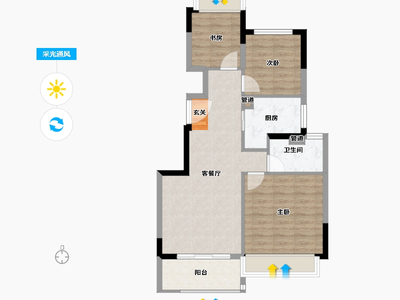 江苏省-南京市-阳光城文澜府-66.76-户型库-采光通风