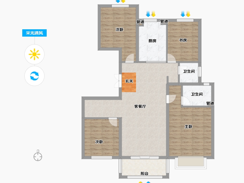 山东省-烟台市-恒基旭辉・玲珑翠谷-104.00-户型库-采光通风