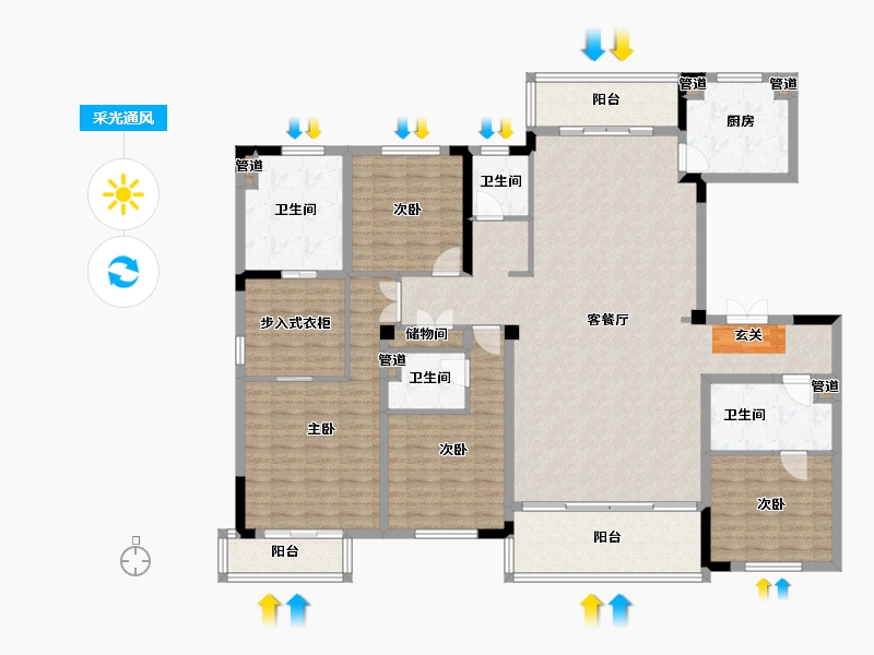 山东省-烟台市-大鱼VILLA-175.85-户型库-采光通风