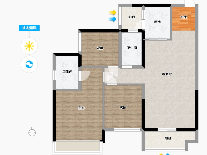 广东省-佛山市-华侨城-90.04-户型库-采光通风