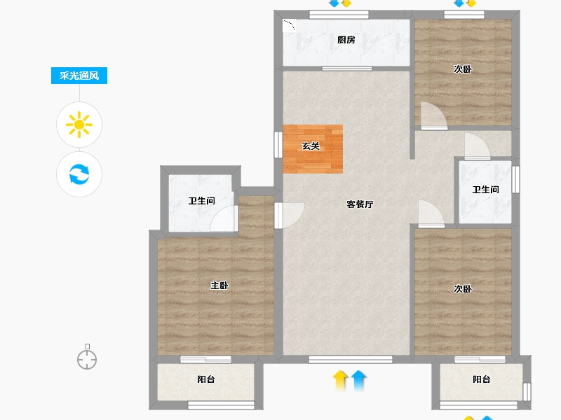 北京-北京市-北科建翡翠华庭-89.08-户型库-采光通风