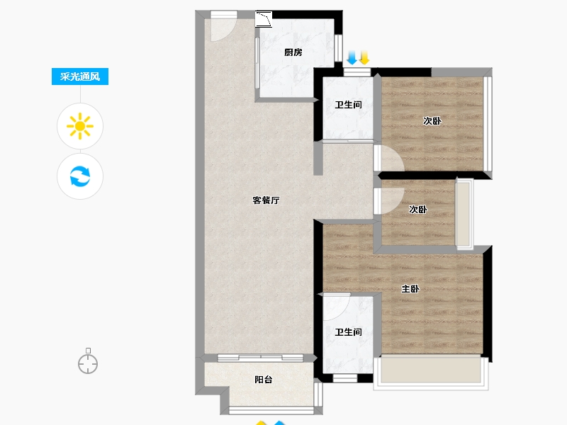 广东省-佛山市-美的翰湖苑-73.04-户型库-采光通风