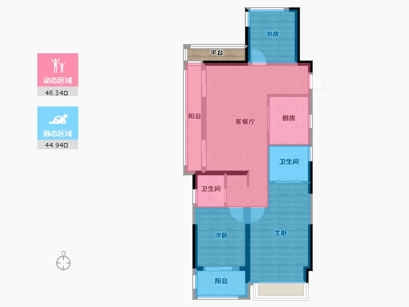 浙江省-宁波市-万科东潮之滨-83.59-户型库-动静分区