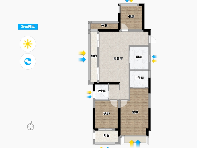 浙江省-宁波市-万科东潮之滨-83.59-户型库-采光通风