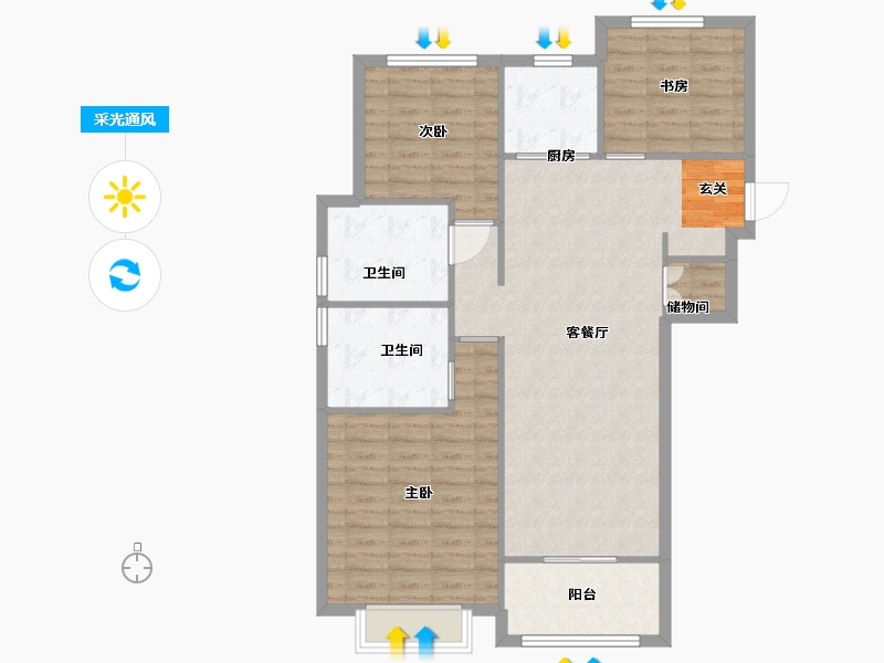 青海省-西宁市-融创东方宸院-99.20-户型库-采光通风