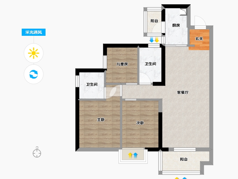 广东省-东莞市-招商雍华府-67.04-户型库-采光通风