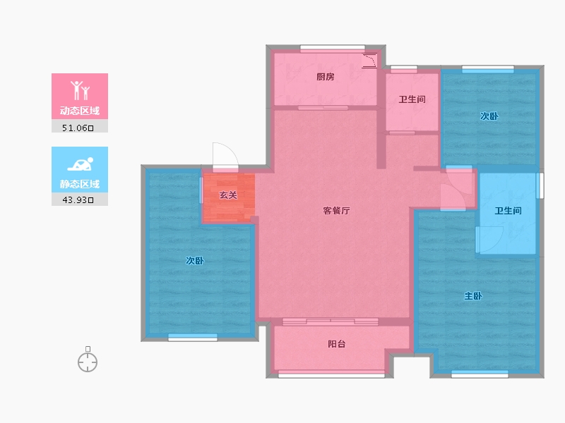 陕西省-西安市-绿地新里・格林公馆-84.79-户型库-动静分区