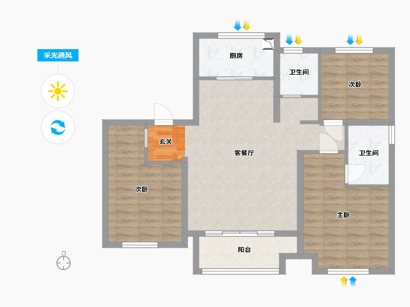 陕西省-西安市-绿地新里・格林公馆-84.79-户型库-采光通风