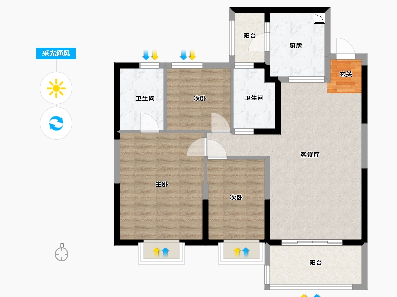 江苏省-扬州市-恒大观澜府-91.20-户型库-采光通风