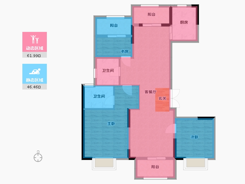 江苏省-扬州市-龙泊湾玉园-96.80-户型库-动静分区