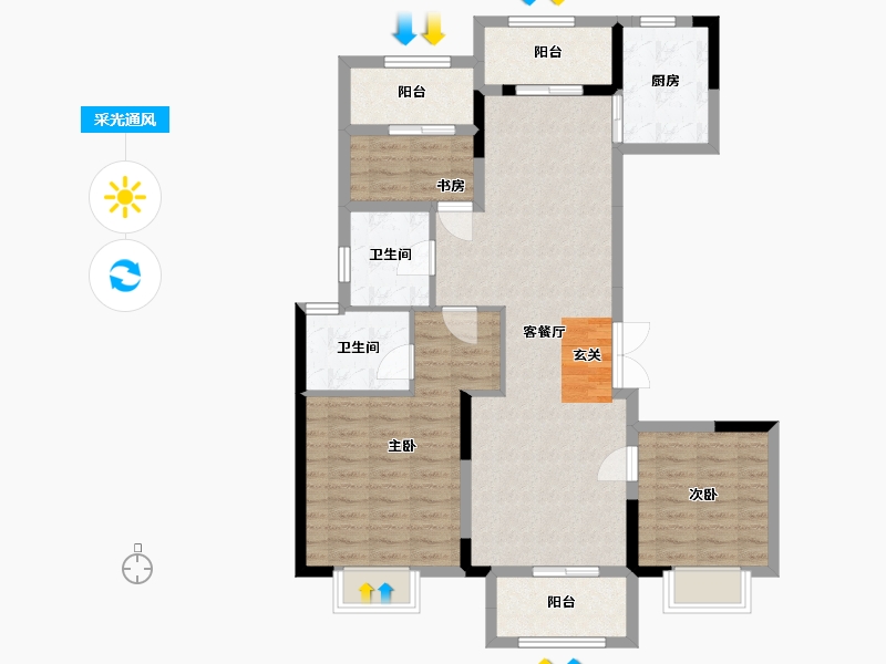 江苏省-扬州市-龙泊湾玉园-96.80-户型库-采光通风