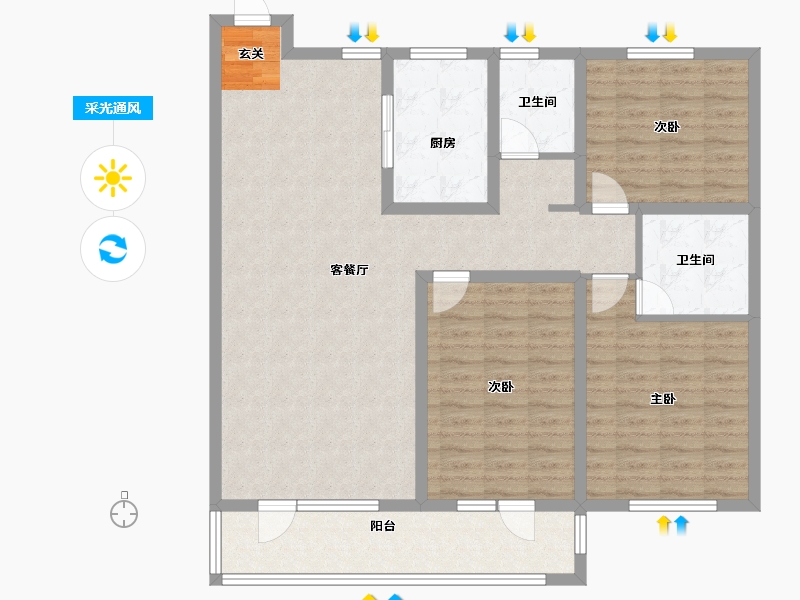 山东省-菏泽市-龙脉御府-115.00-户型库-采光通风