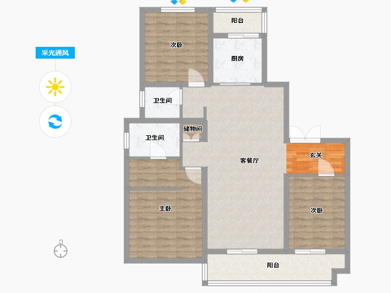 河南省-洛阳市-中浩德・山水文苑-102.00-户型库-采光通风