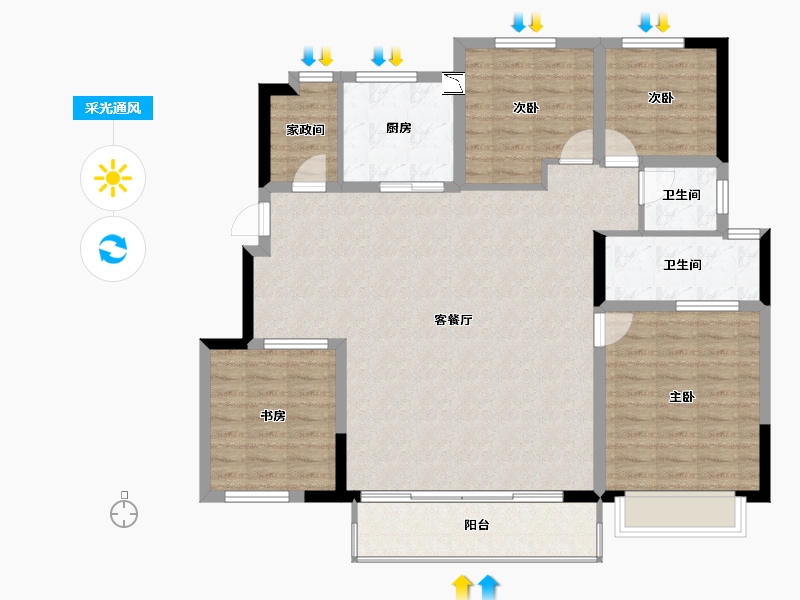 江苏省-苏州市-上湾璟园-120.73-户型库-采光通风