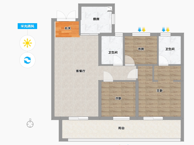 山东省-临沂市-泰鲁禧�h-85.70-户型库-采光通风