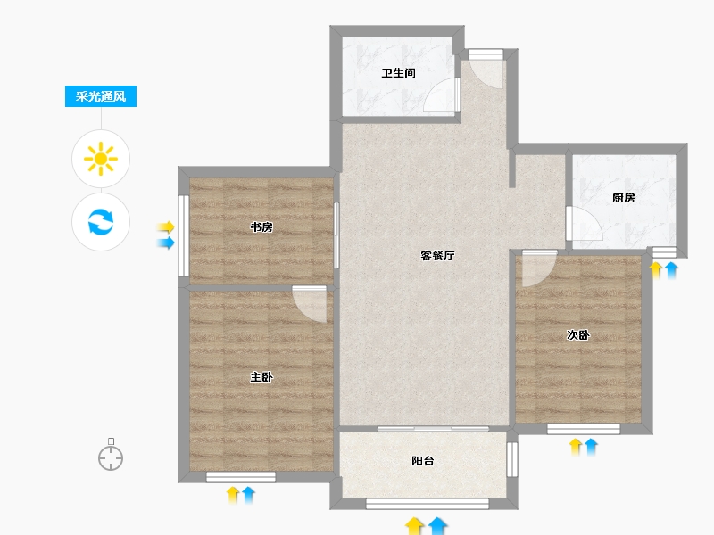 陕西省-西安市-天朗大兴郡二期瀚苑-74.00-户型库-采光通风