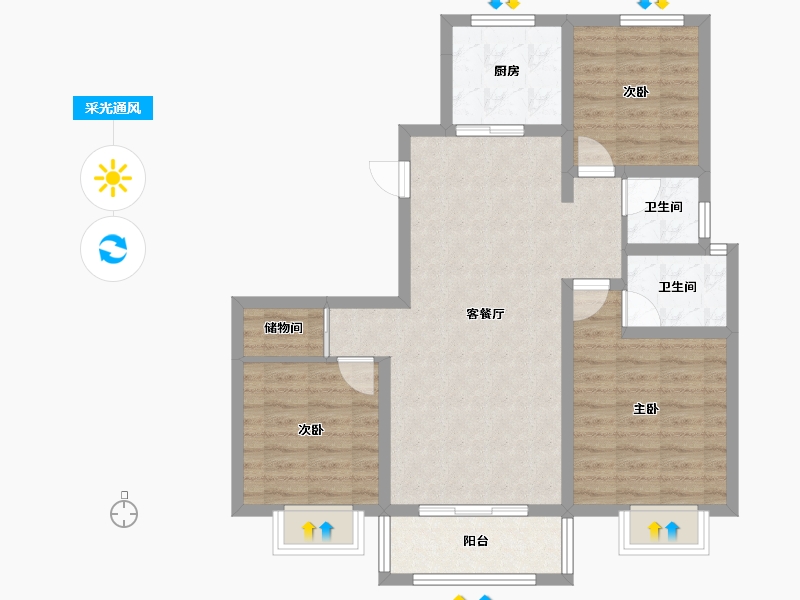 山东省-泰安市-中央公园-83.32-户型库-采光通风