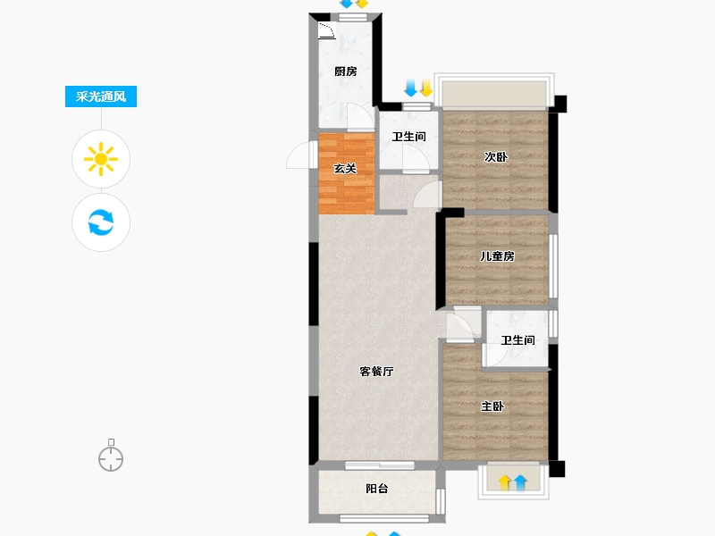 湖北省-武汉市-武汉碧云天-70.74-户型库-采光通风