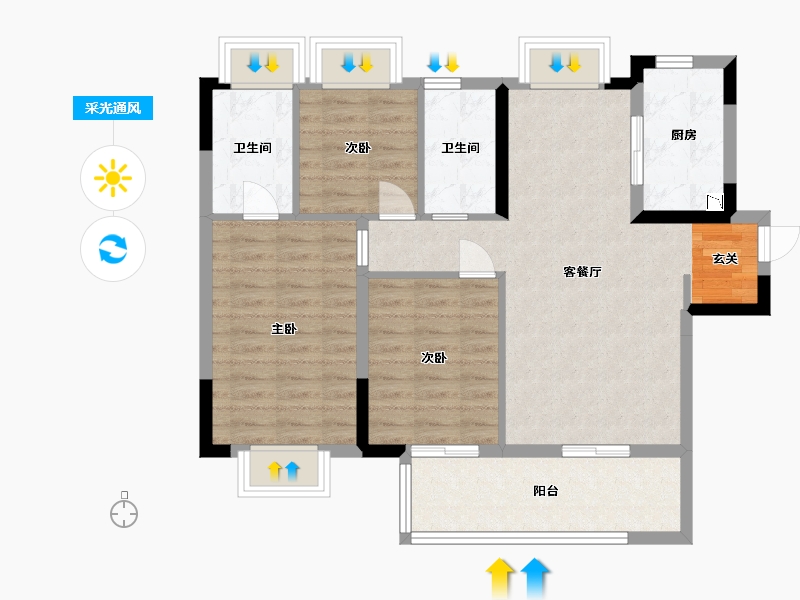 湖北省-武汉市-融创首创九派江山-83.99-户型库-采光通风