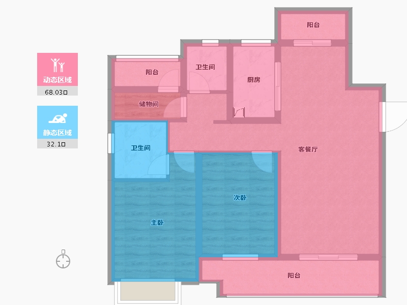 湖南省-长沙市-湾田・望江府-88.73-户型库-动静分区