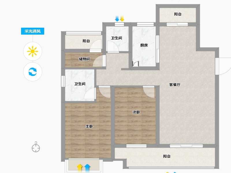 湖南省-长沙市-湾田・望江府-88.73-户型库-采光通风