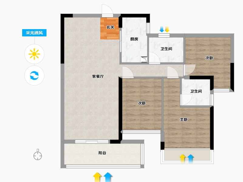 广西壮族自治区-钦州市-中地・滨江壹�二区-88.14-户型库-采光通风