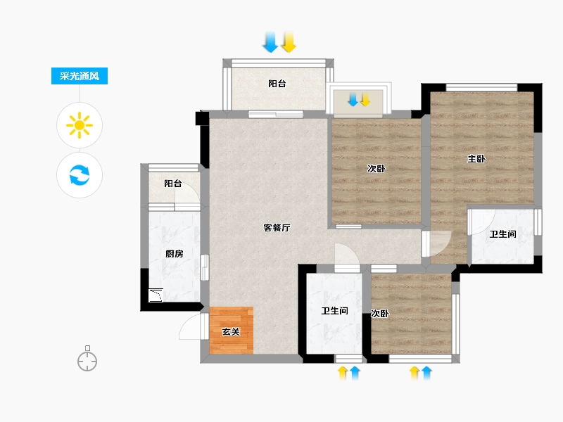 四川省-达州市-蓝润・春风屿湖-70.22-户型库-采光通风