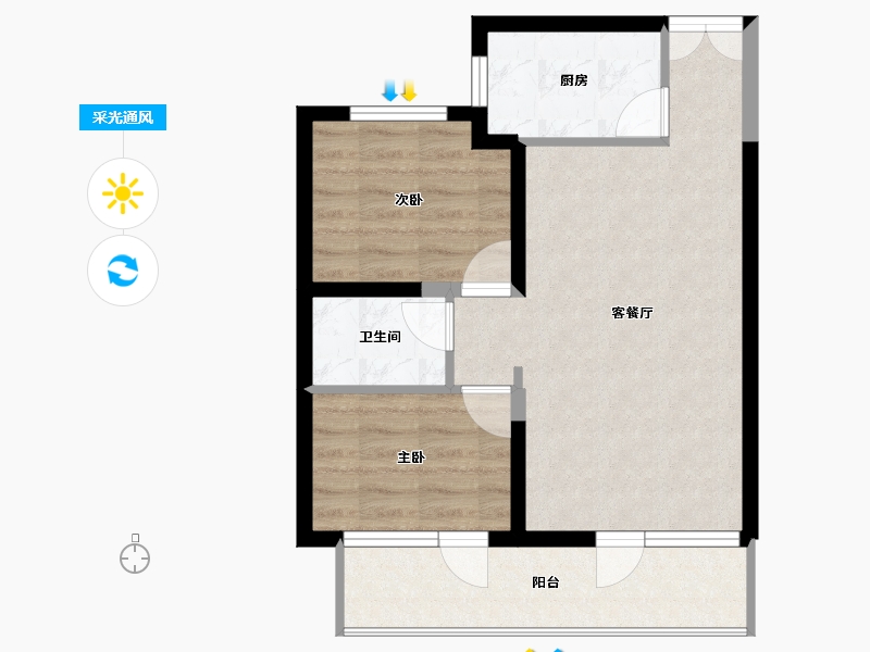 河北省-唐山市-凤城凯旋公馆-58.36-户型库-采光通风