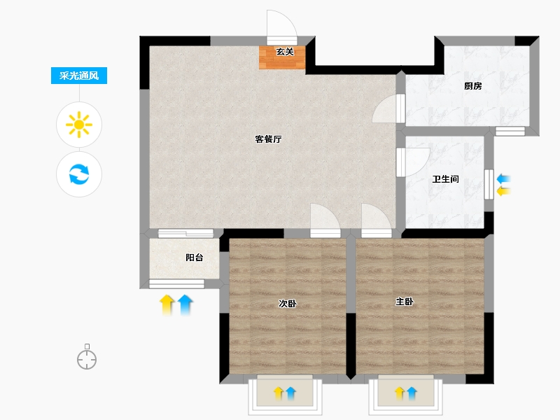 山东省-淄博市-金润・香榭大厦-70.40-户型库-采光通风