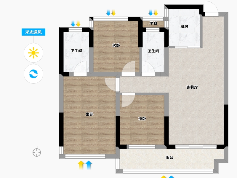 辽宁省-葫芦岛市-龙都悦澜湾-74.40-户型库-采光通风