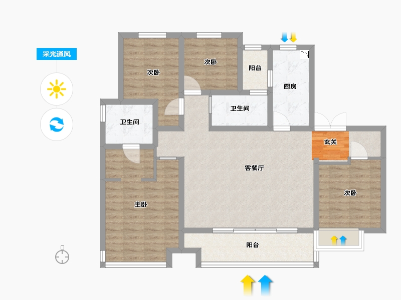 陕西省-西安市-陕建・荣华臻萃府-103.99-户型库-采光通风