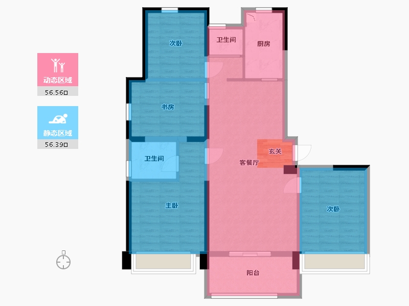 陕西省-宝鸡市-东岭海棠宸景-100.90-户型库-动静分区