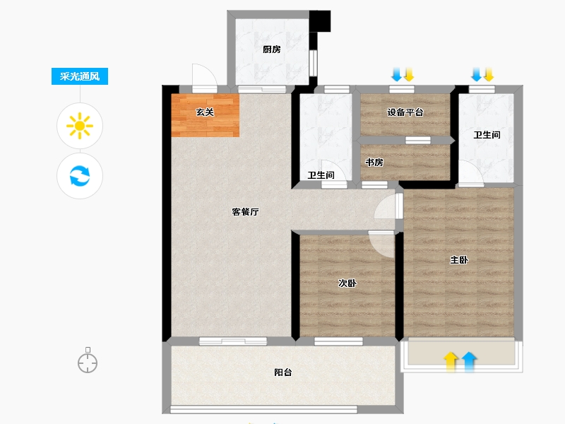 江苏省-常州市-龙湖・景粼天著-91.67-户型库-采光通风