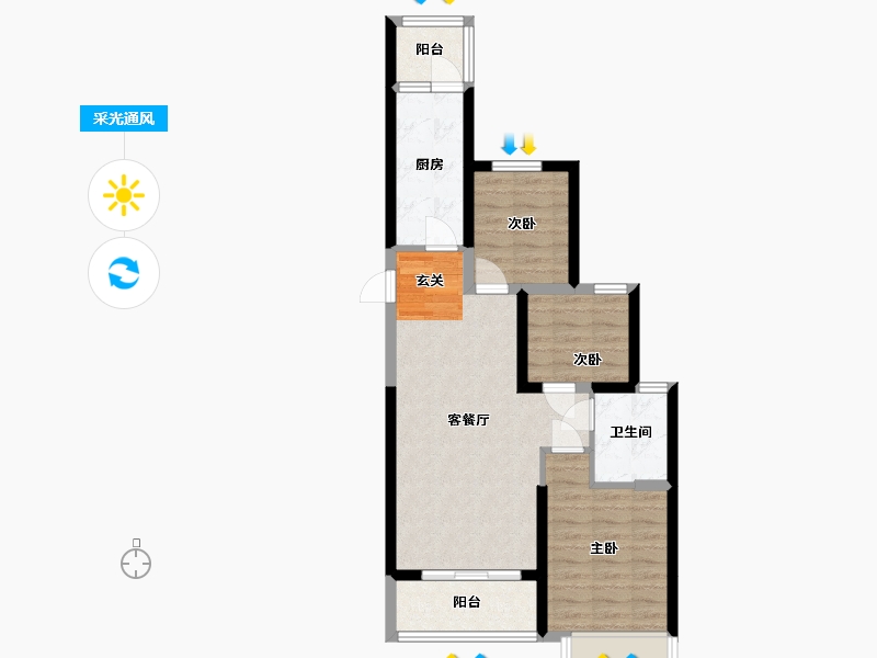 陕西省-渭南市-渭南恒大�B睿府-67.24-户型库-采光通风