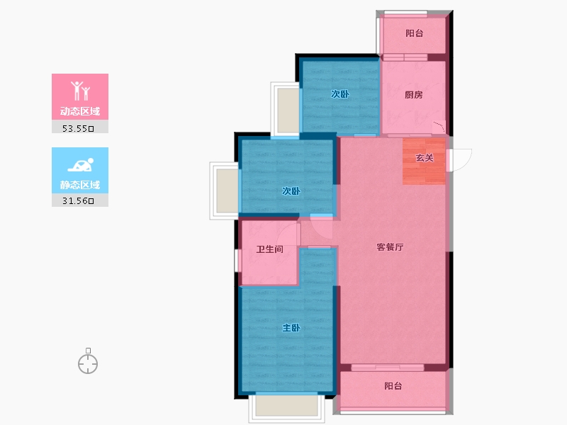 陕西省-渭南市-渭南恒大�B睿府-76.00-户型库-动静分区