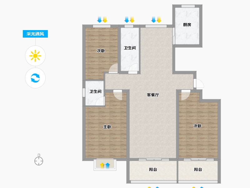 山东省-泰安市-东源华府小区四号楼-132.00-户型库-采光通风